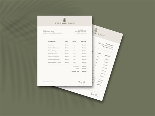 Invoice & Receipt Bundle for Interior Designers | Client Billing Form | Editable Canva Template | Digital Download - Etsy