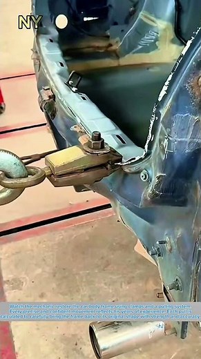 Car Body Frame Straightening With Clamp & Pull.