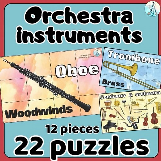 Orchestra instrument puzzles for centers, quiet activities, calm corner, elementary music sub plans