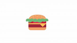 Animated juicy cheeseburger. Flat cartoon style icon 4K video footage for web design. Springy fast food hamburger isolated colorful object animation on white background with alpha channel transparency