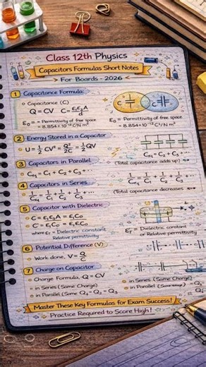 ⚡ Capacitor Formulas | Class 12 Physics Quick Revision 📚💯Score 100/100 in Physics CBSE Notesmaster