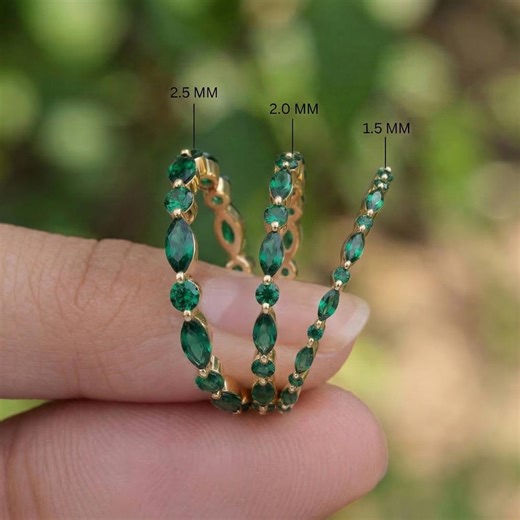 Dainty Emerald Eternity Ring, 14K Gold Marquise & Round Gemstone Band, Stackable May Birthstone Jewelry, Delicate Anniversary Gift for Her - Etsy