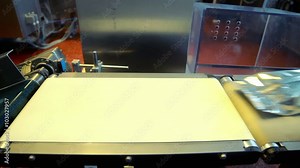 Foil package on the packaging line closeup/Production line close up/Packaged products on conveyor belt at diary factory/Packaged powder milk/Production of canned products/Manufacture of food products Stock Video