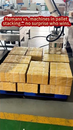 Humans vs. Machines and pallet stacking see who dominates palletizing🤖#Automation #palletizerrobot