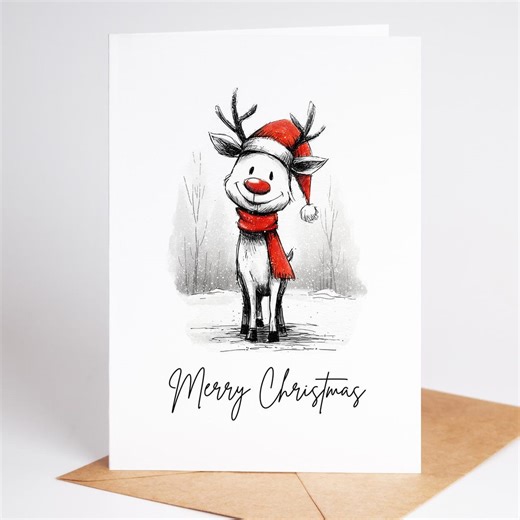 Reindeer Christmas Cards Set of 10 - Rustic Holiday Greeting Cards - Etsy New Zealand