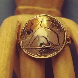 Irish Coin Ring, Celtic Jewelry, STERLING SILVER Band, Eire, Rabbit Ring,coin Jewelry, Harp and Hare, Old Coins, Vintage, Coin Ring, 3 Pence - Etsy