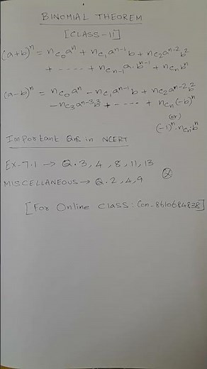 Binomial theorem (Formulas & Important Qns) | NCERT class 11 Maths |