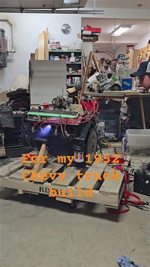 Chevy 350cbi small block. First start since I got the engine.Ran about two years ago.