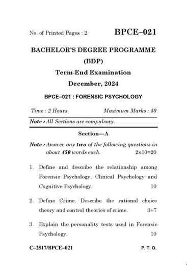 BPCE - 021 December 2024 Question Paper