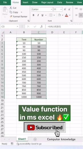 Value function in ms excel 🔥✅ #excel #excelformula #exceltips #youtube #algorithm #exceltricks