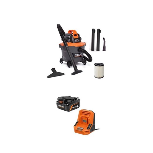 RIDGID 18V 4.0 Ah MAX Output Starter Kit with Rapid Charger and 9 Gal. Cordless Portable NXT Shop Vacuum (Vac Only) - The Home Depot