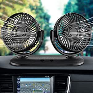 2022 Portable Car Fan, Adjustable Dual Head, 3 Speeds Strong Wind, 300 Degree Rotatable Auto Cooling Desk Fan for SUV RV Truck Sedan Boat Vehicles Dashboard Home Office, Mounted USB Electric Fan