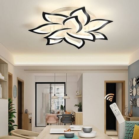 Plafonnier Led Dimmable, Bord Noir Lampe de Plafond Moderne avec Télécommande, 70W Creative Acrylique Pétales Lustre Luminaire Plafonnier pour Salon, Chambre, Couloir, Salle à Manger, Cuisine, Φ85cm