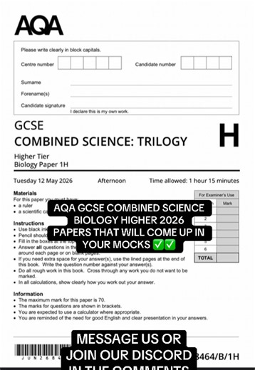 AQA GCSE Combined Science Biology Higher #aqa #gcse #2026 #biology #fyp