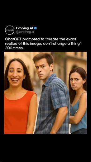 Evolving AI | 👀 ChatGPT was asked to recreate the same image 200 times without changing anything, using the exact same prompt every single time. Even... | Instagram