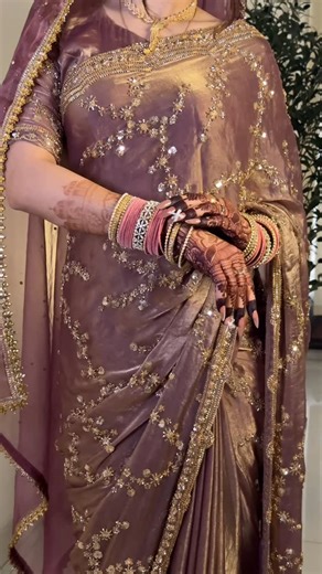 OSHIN on Instagram: "Real Bride 😍 Pure Sattin Frendy Silk with heavy hand work with work blouse piece. Makeover: @realbridalmakeover"