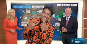 12K views · 218 reactions | David S. Pumpkins just spooked us on air!  (Okay, it may not be Tom Hanks from the Saturday Night Live sketch, but this is a close second). | The Weather Channel | Facebook