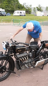 One-off 1929 AJS inline 4 cylinder prototype (660cc). Starter in shot is Sammy Miller from the Sammy Miller Museum, New Milton, UK - Sammy Miller Motorcycle Museum Location is the VMCC’s 2023 Banbury Run which was held at the British Motor Museum, Warwickshire, UK - Vintage Motor Cycle Club (VMCC) British Motor Museum Sammy gave us a run down on this bike for our main YouTube channel. If you're interested to know more the video is called 'One-off 1929 AJS inline 4 cylinder prototype - quick look