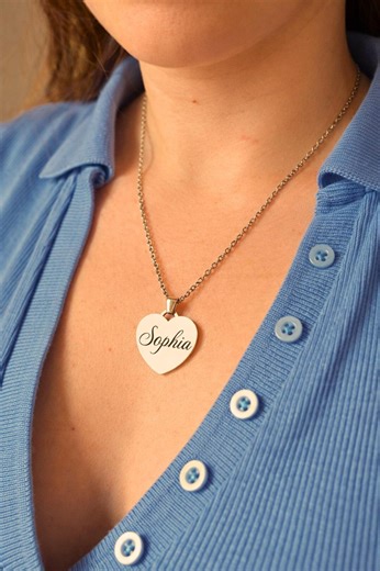 Engraved Heart Necklace, Personalized Name Date Pendant, Custom Handwriting Necklace - Etsy