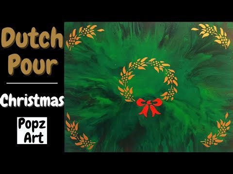 Christmas Dutch Pour Acrylic Painting - Fluid Art - Acrylic Pouring & Stencil Art Tutorial