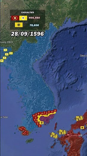 Japanese invasions of Korea (1592-1598) in 1 minute using Maps