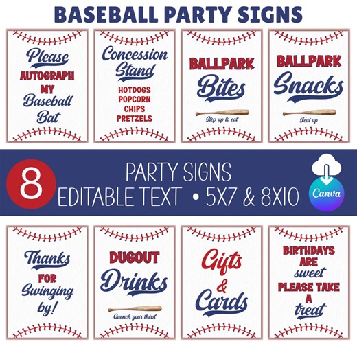 Baseball Party Signs Bundle, Ballpark Birthday Decorations, Dugout Drinks Snacks Food Table, Concession Stand, Editable Printable - Etsy