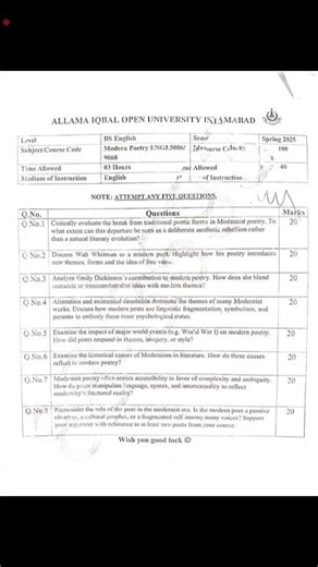 AIOU Code 5006 / 9068 Past Paper Spring 2025 | 03468885319