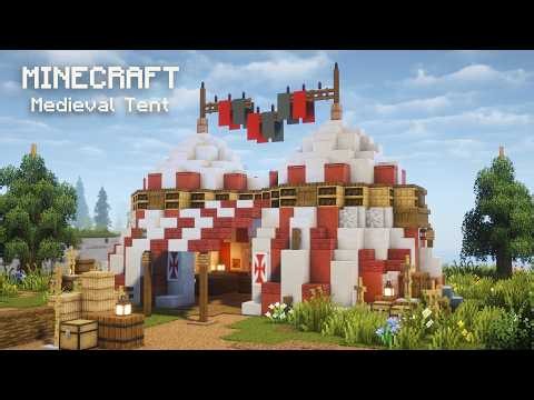 How to build a medieval tent in Minecraft | Survival | Step-by-step tutorial | Easy starter base