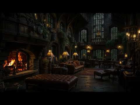 Medieval Castle Night with Rain 🌧️ Relaxing Fireplace Ambience for Stress Relief and Deep Sleep