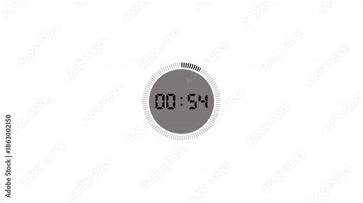 one minute countdown timer animation from 60 second to 0 second on transparent background, 1 minute countdown timer, countdown video with alpha channel