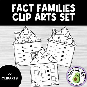 Math Fact Family Houses Clipart Set for Creating Worksheets - Commercial Use
