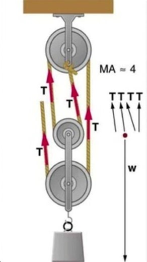Pulley System Explained | Mechanical Advantage = 4 | Rope Tension & Load Physics