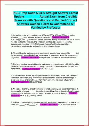 Nec Prep Code Quiz 6 Straight Answer Latest Update Actual Ex video