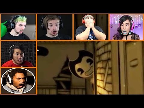 Let's Players Reaction To The Bendy Peeking Around The Corner Jumpscare | BATIM Chapter 1