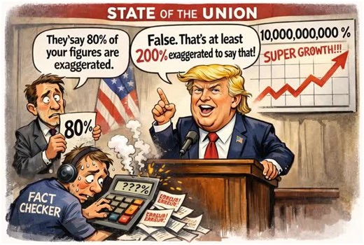 POV: The calculator fact-checks faster than Congress 😭 “They say 80% of your figures are exaggerated — or totally false.” “False. That’s at least 200% exaggerated to say that!” Meanwhile the calculator: LIAR 💀🔥 #StateOfTheUnion #PoliticalSatire #FactCheck #Caricature