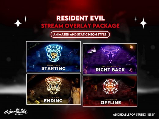 Resident Evil Overlay Stream Package Neon Style | 4 Animated and 4 Static Scenes | 8 Overlays | Label Bars | Webcam | Chatbox | Gaming - Etsy