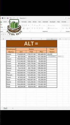 Excel ALT + = Shortcut Explained | AutoSum in Seconds | Study Nest