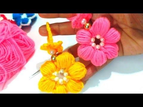 Wow, amazing! Easy crochet flower motif pattern tutorial ✨ woolen flower design 🌹 woolen keychain 🌼