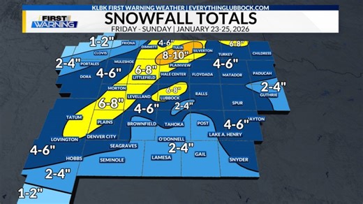 Snowfall totals from across the South Plains