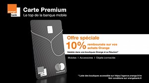 En ce moment, pour tous nos clients Pack Premium Orange Bank, nous remboursons jusqu'à 10% sur tous les achats dans nos boutiques Orange. Offre valable jusqu'au 16 septembre 2022. Voir conditions sur www.orangebank.fr/dom Liste de vos boutiques Orange à la Réunion sur (https://agence.orange.fr/re) En savoir plus : https://bit.ly/3PDcA5T | Orange