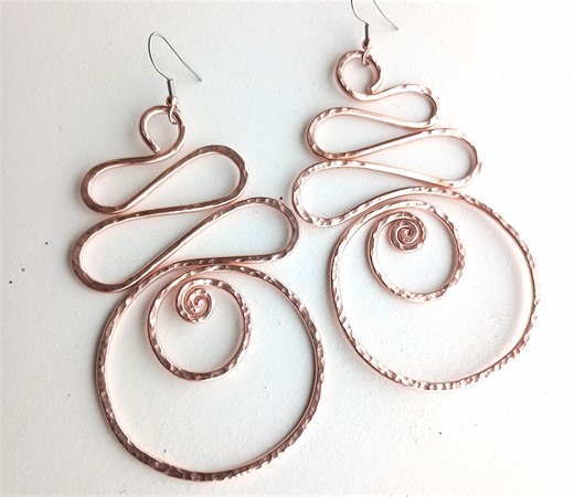 Hand Hammered Kundalini Fibonacci Spiral Boho Copper Earrings, Statement Long Dangle Earrings, Women's Gypsy Bohemian Earrings - Etsy