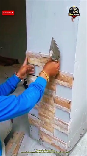 Wall Stone Installation Technique Using a Trowel, Clean and Strong Results #constructionwork