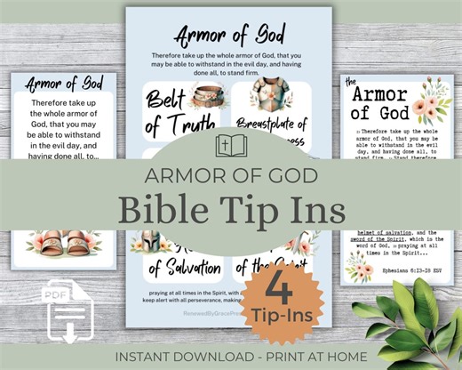 Armor of God Bible Tip-ins • Printable Study Inserts for Journaling & War Binders • Scripture Journal Inserts • Ephesians 6 - Etsy