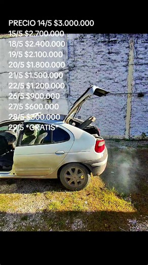 *OFERTA PROGRESIVA* *RENAULT MEGANE 2004 DTI* SE APLICA UN DESCUENTO DE $300.000 ADICIONAL CADA DIA QUE NO SE VENDE PRECIO 14/5 $3.000.000 15/5 $2.700.000 18/5 $2.400.000 19/5 $2.100.000 20/5 $1.800.000 21/5 $1.500.000 22/5 $1.200.000 26/5 $900.000 27/5 $600.000 28/5 $300.000 29/5 *GRATIS* Obviamente es hasta AGOTAR STOCK DE 1 UNIDAD. SE VENDE Y TERMINA LA PROMO. VOS ELEGIS CUANTO PAGARLO ESPERANDO EL DIA PARA VENIR (SALVO QUE TE LO COMPRE OTRO ANTES) AVISO POR ACA APENAS SE VENDE PARA ESTA PROM