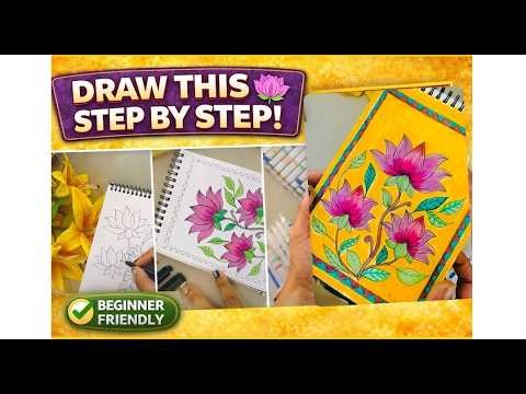 Easy Lotus Drawing Tutorial 🌸 | Indian Folk Art for Beginners | Deeps DIY