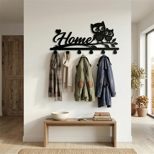 Owl Wall Hook Metal Coat Rack, Home Owl Key Holder, Bird on Branch Entryway Organizer, Black Wall Decor, Housewarming Gift - Etsy