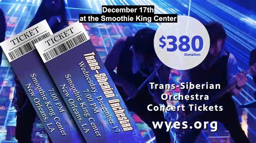 🎶 For nearly three decades, Trans-Siberian Orchestra has been a holiday favorite. Now they're coming back to New Orleans, and WYES has your chance to see them live! Become a WYES member or renew at the $380 level and receive two tickets to their concert "Trans-Siberian Orchestra’s The Ghosts of Christmas Eve" on Wednesday, December 17 at the Smoothie King Center. *Your donation must be paid in full on a credit card. 🎟️ Tickets: https://www.wyes.org/tickets | WYES New Orleans