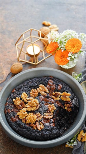 Eggless chocolate pudding cake rich and gooey dessert
