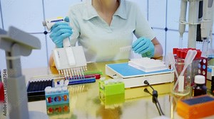 laboratory assistant at the Institute of Genetics doing an experiment with genetically modified organisms