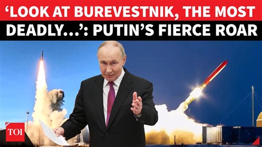 #Russia unveils its nuclear-powered Burevestnik cruise missile — a weapon with unlimited range and 15-hour flight endurance, verified by foreign experts during live tests. President #VladimirPutin confirmed that a #NATO reconnaissance ship observed the October 21 launch, which covered over 14,000 kilometres. The #missile, powered by a nuclear turbojet engine, marks a new era in strategic weapons development. Putin insists Russia is “not threatening anyone,” calling it long-planned work. Watch | 